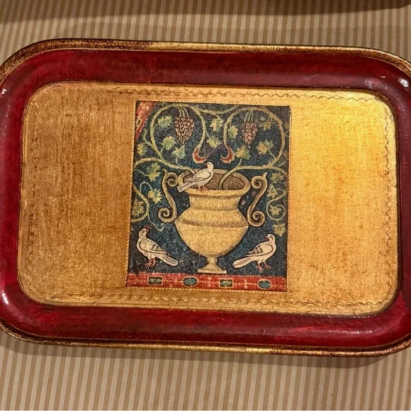 Vintage Tray Vietri Venetian Florentine Gilt with Red Gold Accents Made in Italy - Picture 7 of 11